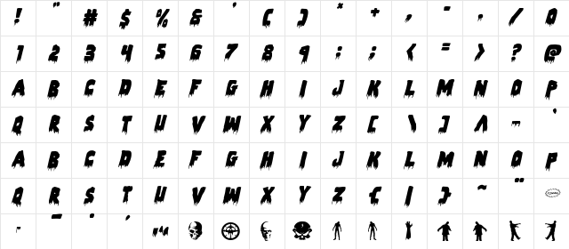 Zombie Control Italic Italic  glyph index