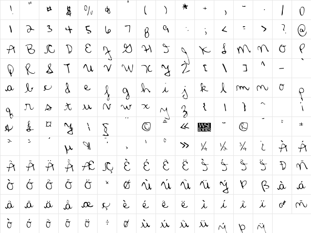 FlorasHand Regular  glyph index