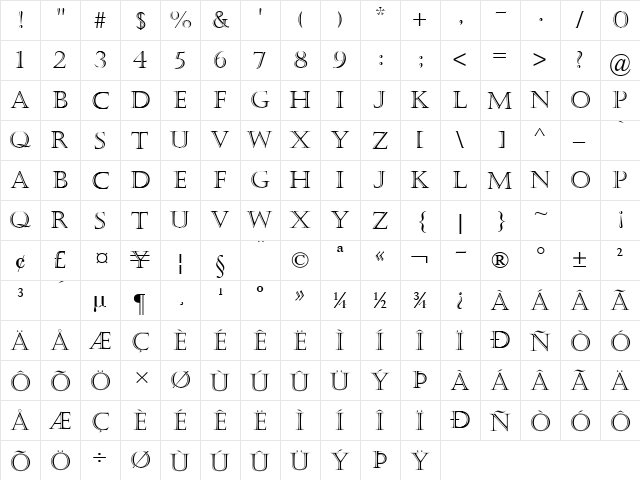 Castellar Regular  glyph index