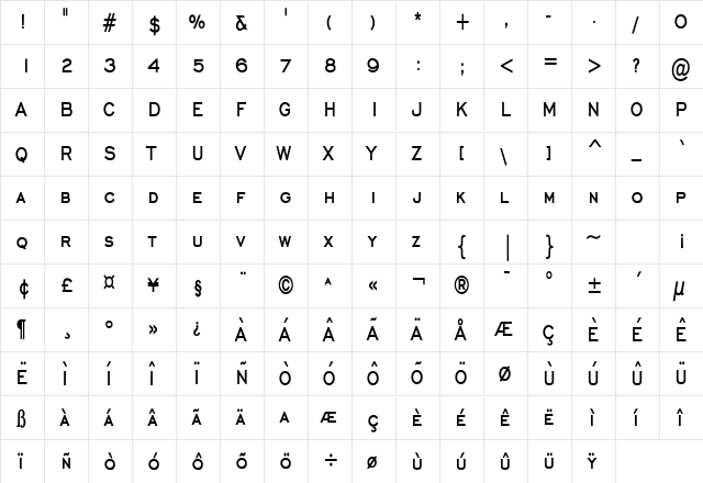 Chisel Thin Bold  glyph index
