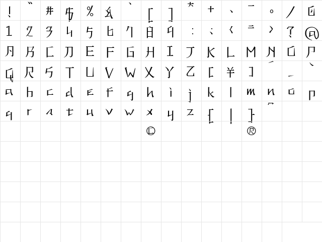 KANEIWA alp regular Regular  glyph index