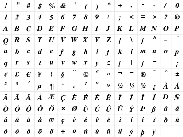 RomanEleven Bold  glyph index