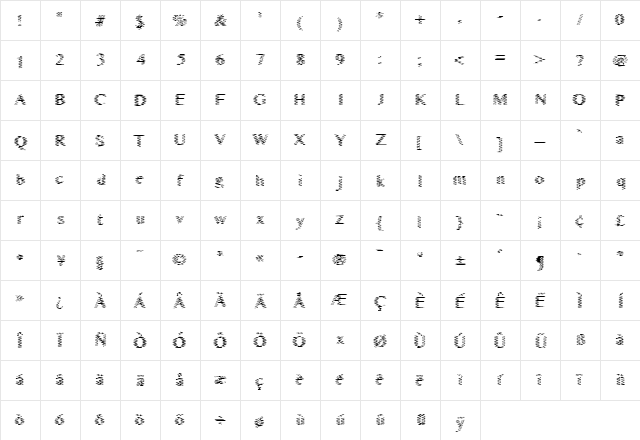 Singer Regular  glyph index