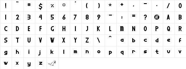 Kitchener Regular  glyph index