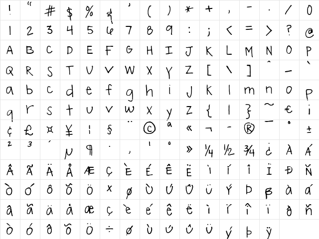 FG Emilia Regular  glyph index