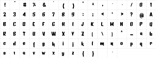 punchme Regular  glyph index