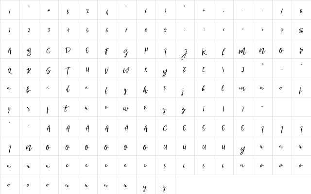 Romello Demo Regular  glyph index