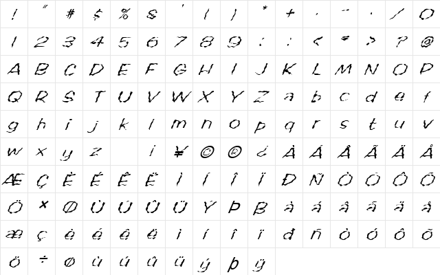 FZ HAND 2 WAVEY ITALIC Normal  glyph index