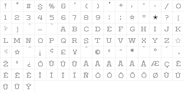 Startime-Normal Regular  glyph index