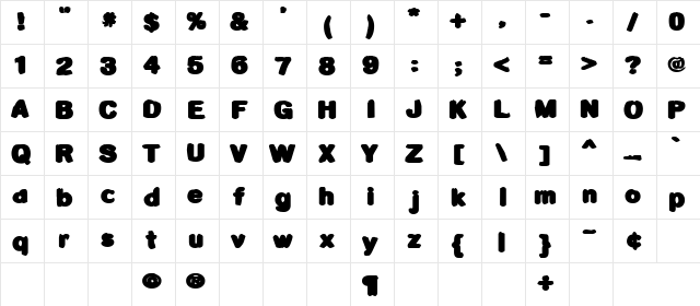 BE Blob Regular  glyph index