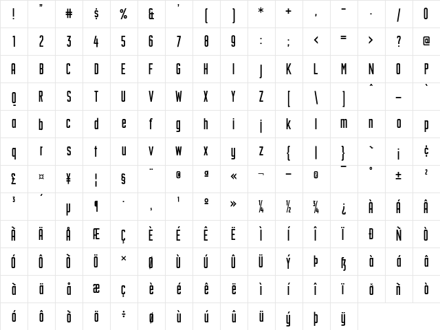 Sturkopf Grotesk Medium  glyph index