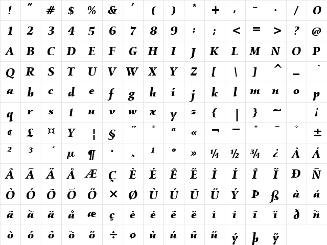 KallosITC BoldItalic  glyph index
