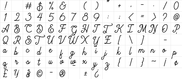 Rigoletto Regular  glyph index
