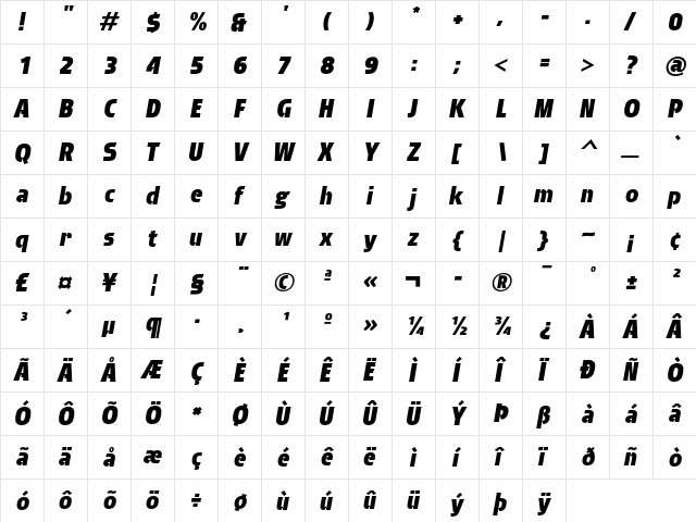 Brda LT Std Extra Bold Italic  glyph index