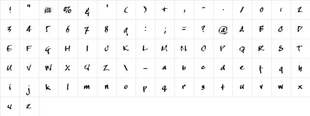 crappyJoe Regular  glyph index
