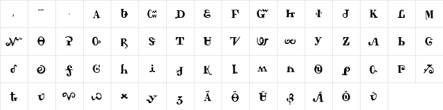 Tschiroki Regular  glyph index