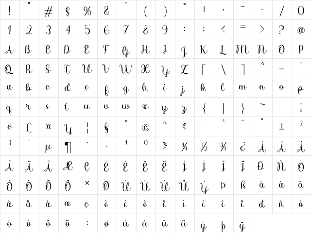 Elok Regular  glyph index