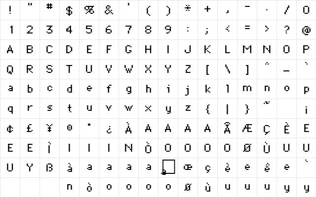Bitmap Regular  glyph index