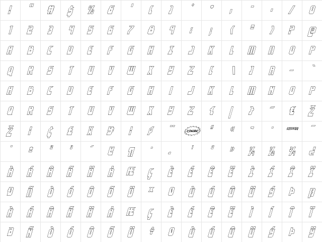 Eldebaran Outline Italic Italic  glyph index