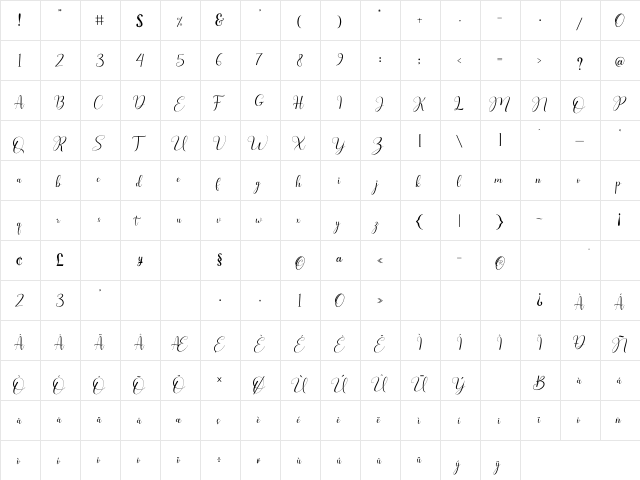 Bullgari Regular  glyph index