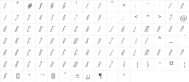 a_Huxley Italic  glyph index