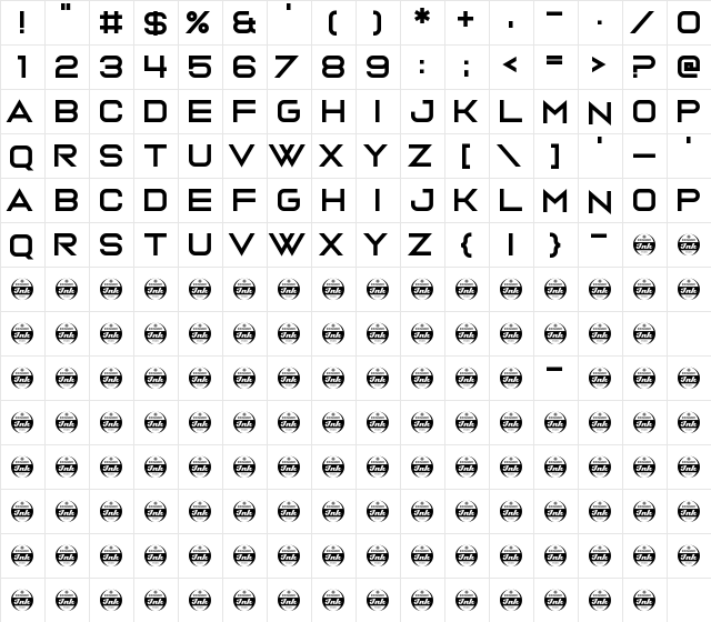 Ava Meridian Regular  glyph index