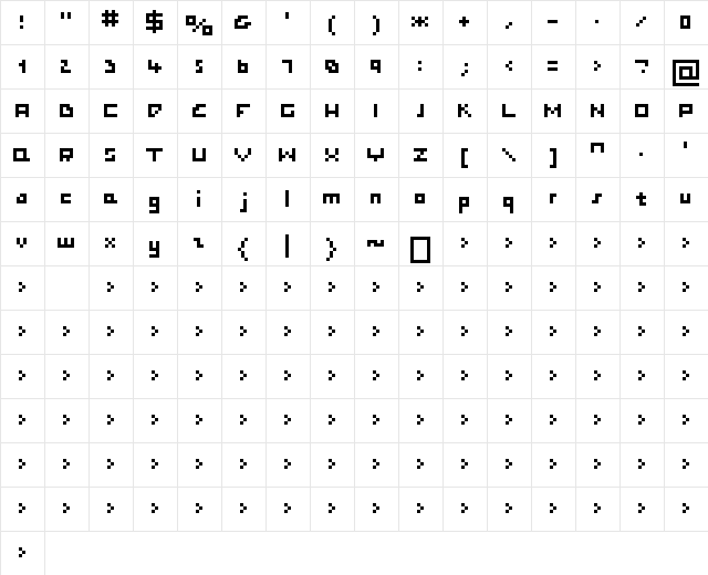 00Basix Regular  glyph index