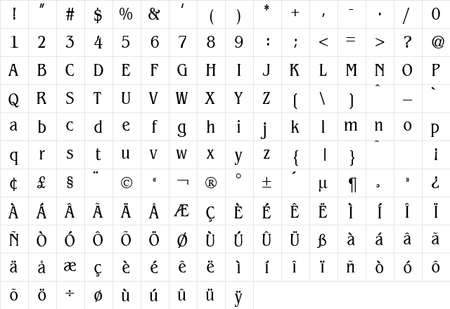 BeinetCondensed Normal  glyph index
