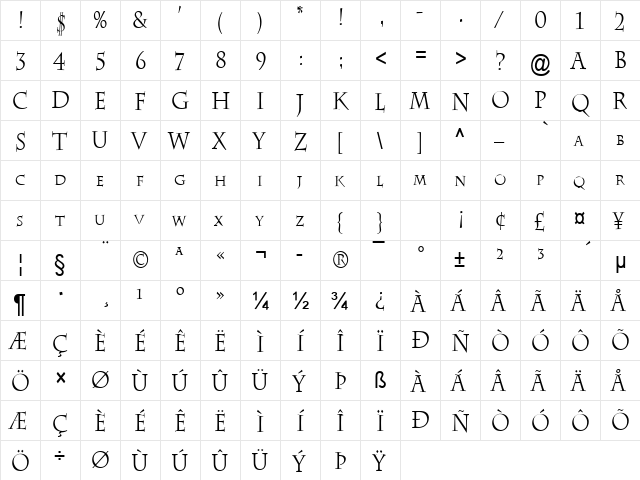 Chaz-Condensed Normal  glyph index