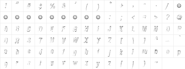 Newside FP Outline Alternate Italic  glyph index