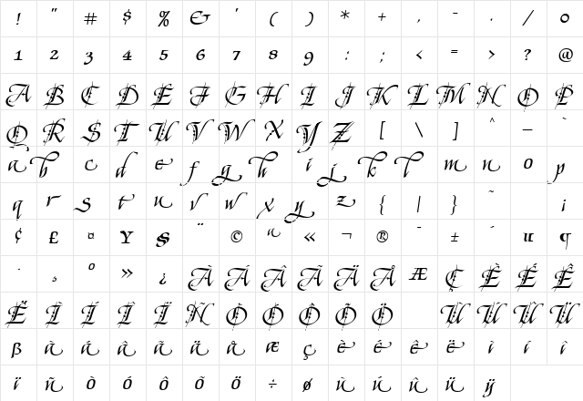 KingsDominion Regular  glyph index