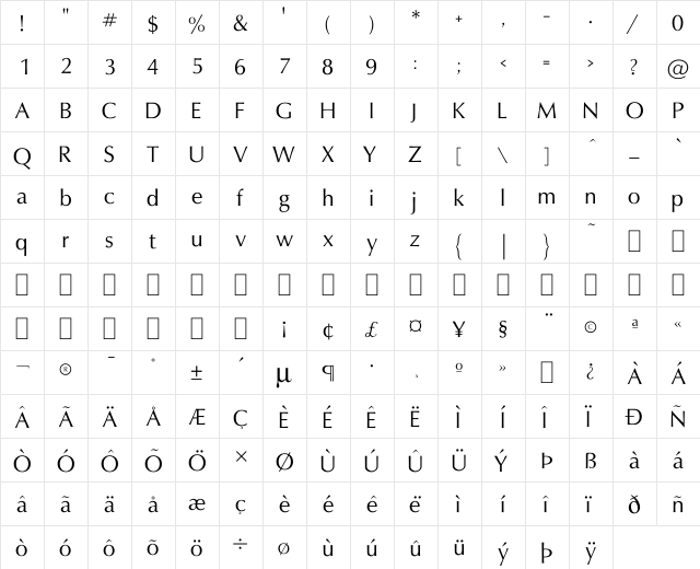 BD Oxford Regular  glyph index