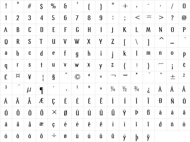 LennoxITC TT Book  glyph index