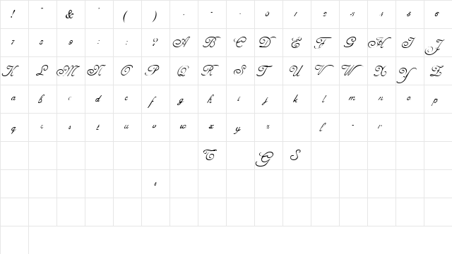 PavillionScriptSSK Regular  glyph index