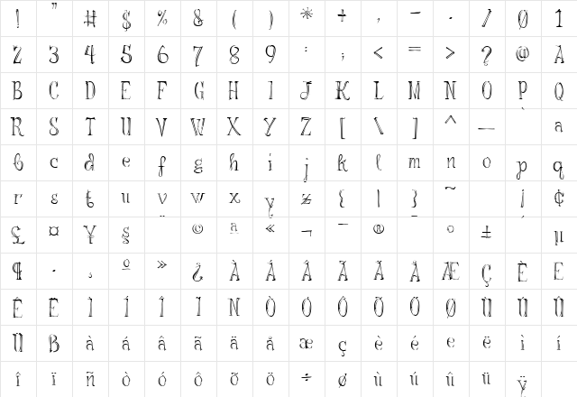Omatic Regular  glyph index
