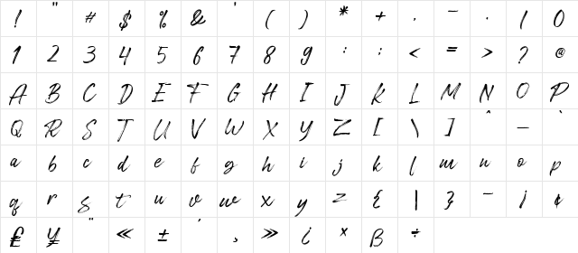 Freshline Regular  glyph index