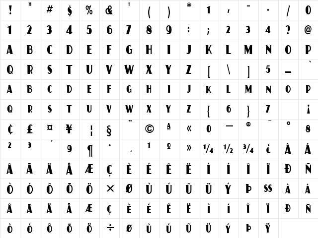 JuanitaITCCd TT Regular  glyph index