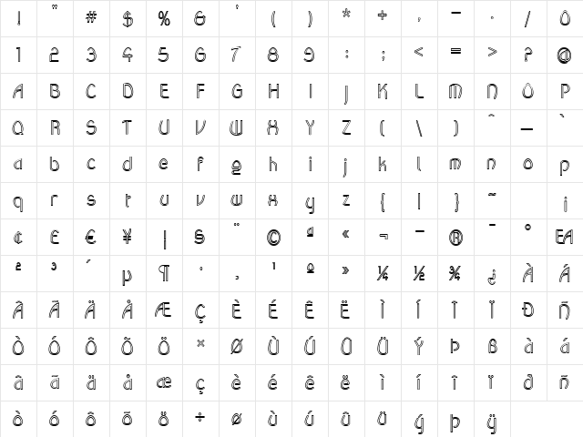 Wanda Outline Regular  glyph index