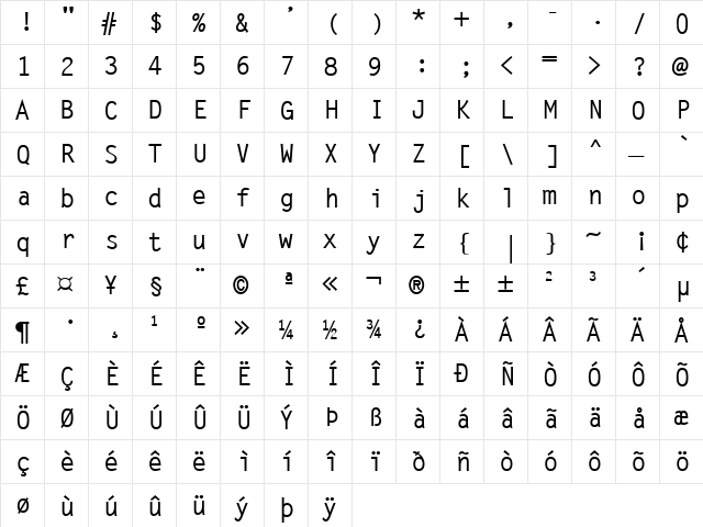 GE Monograph Fixed Width Bold  glyph index