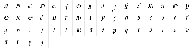 fracta SemiBold Italic  glyph index