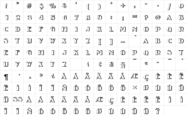 BinnerDRe1 Regular  glyph index