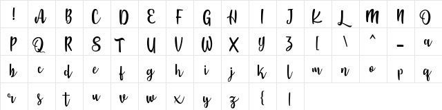 Langrish Script Regular  glyph index