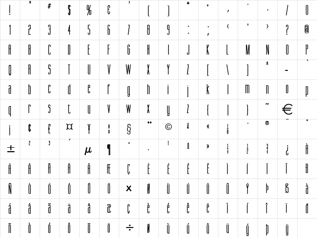 GorgioExtended Bold  glyph index