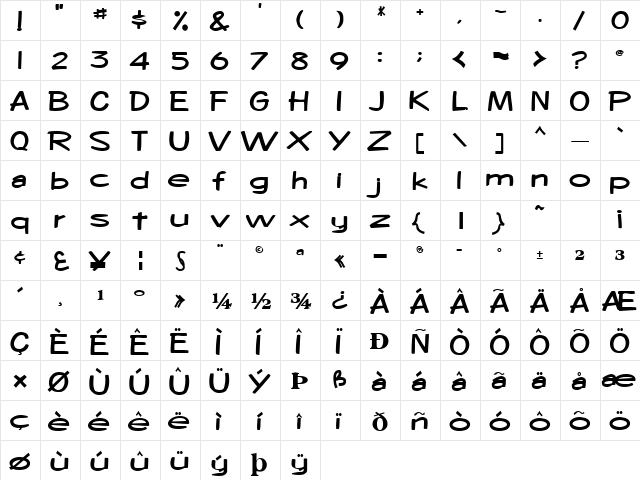 AlexOne83 Bold  glyph index