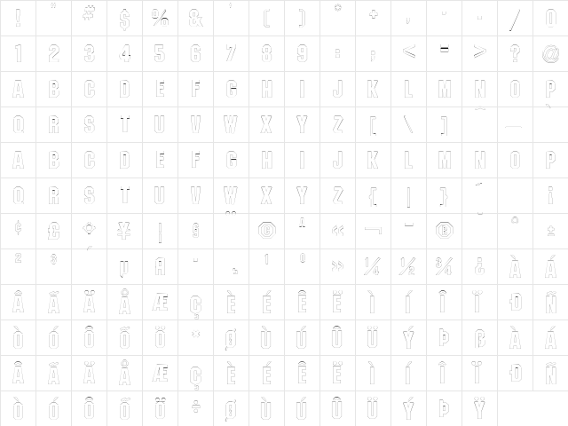 PittsburghOutline Regular  glyph index