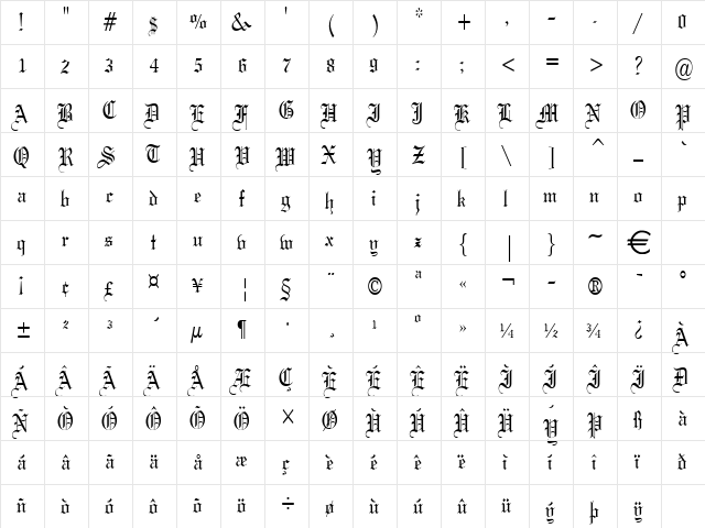Gothic57Thin Normal  glyph index