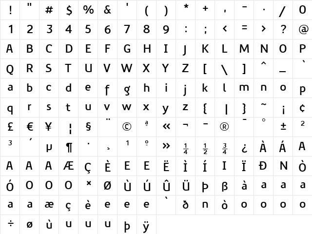 PreciousSans Bold  glyph index