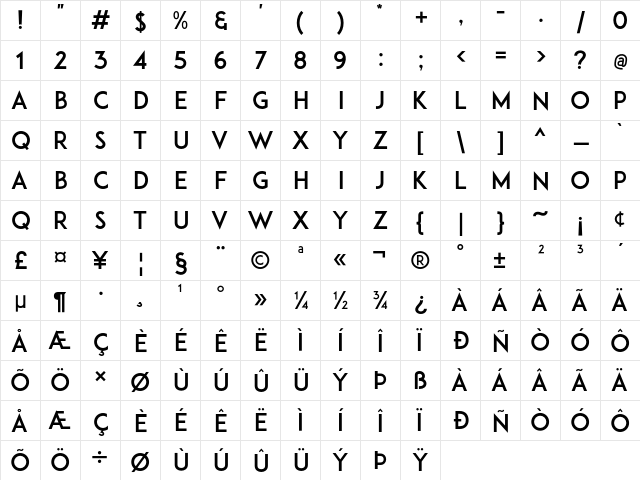 ADAM.CG PRO Regular  glyph index
