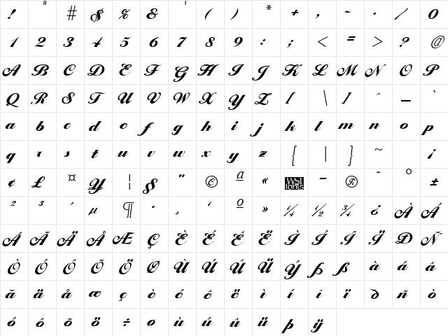 LarissaExtraBold Regular  glyph index