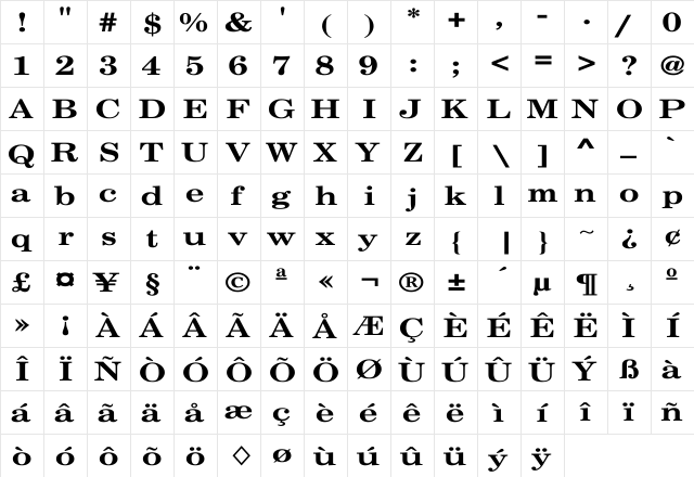 Century Schoolbook Wd Regular  glyph index